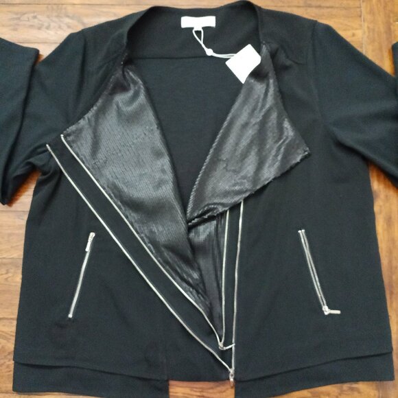 VANESSA WILLIAMS Black Moto Jacket W/Bottom Sequin Layer. Plus Size 1X - Picture 5 of 11